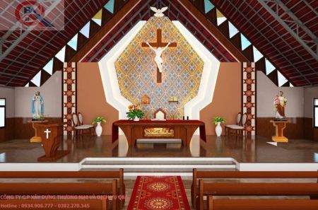 NỘI THẤT GIAN CUNG THÁNH NHÀ THỜ GROI 